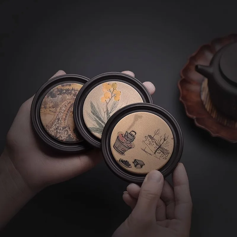 Coffee Tea In Chinese - كأس خشبي مستدير حصيرة مقاومة للحرارة
