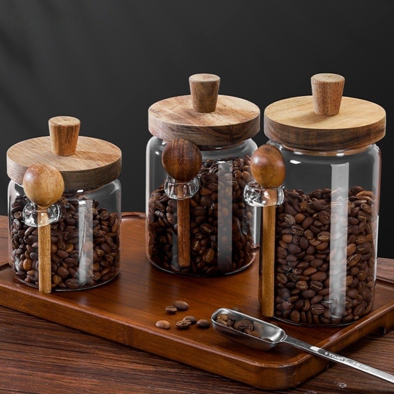 Coffee Tea Canister Set - مجموعة علب زجاجية من ABJI مع