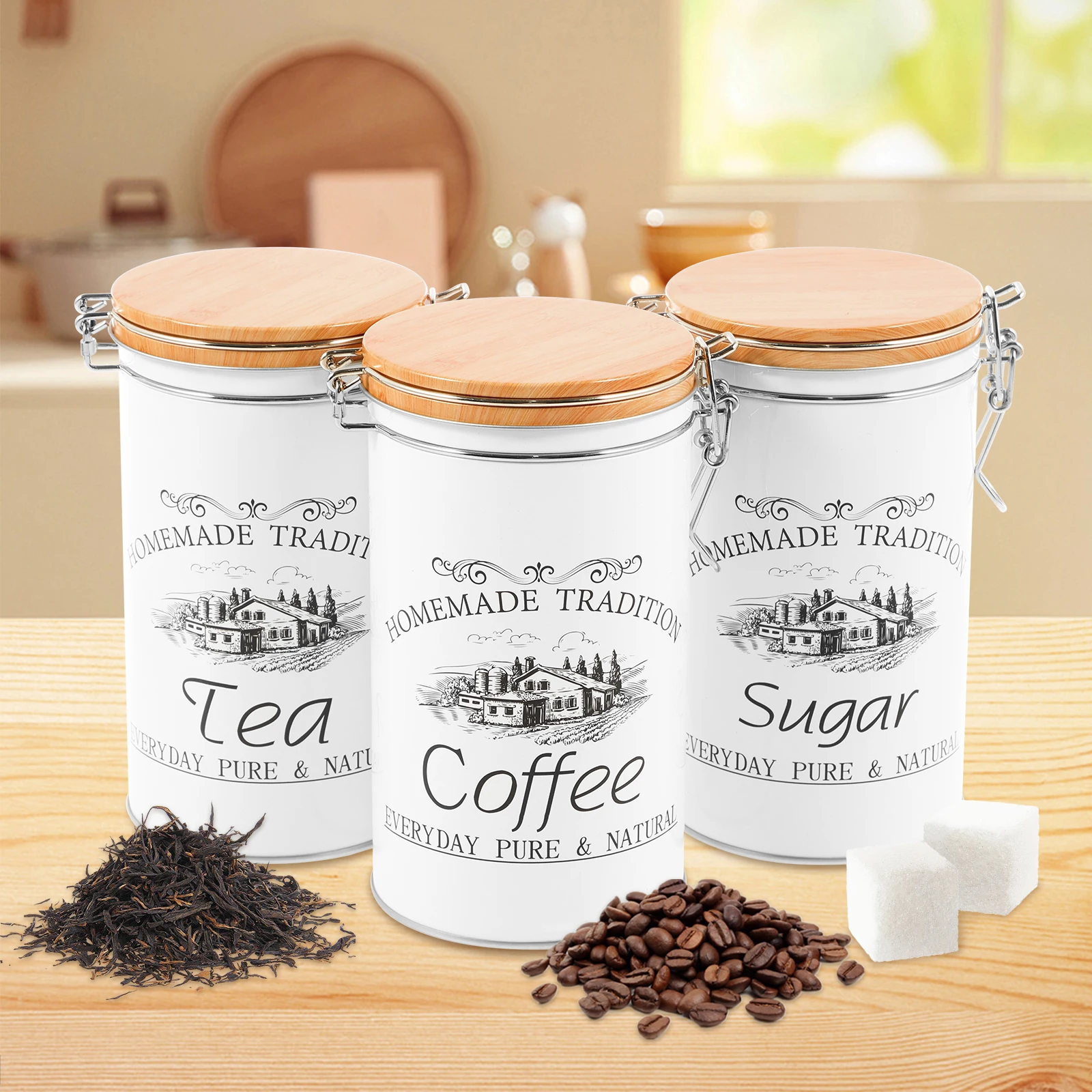 Coffee Tea Canister Set - 3 قطعة/المجموعة الشاي القهوة السكر علب