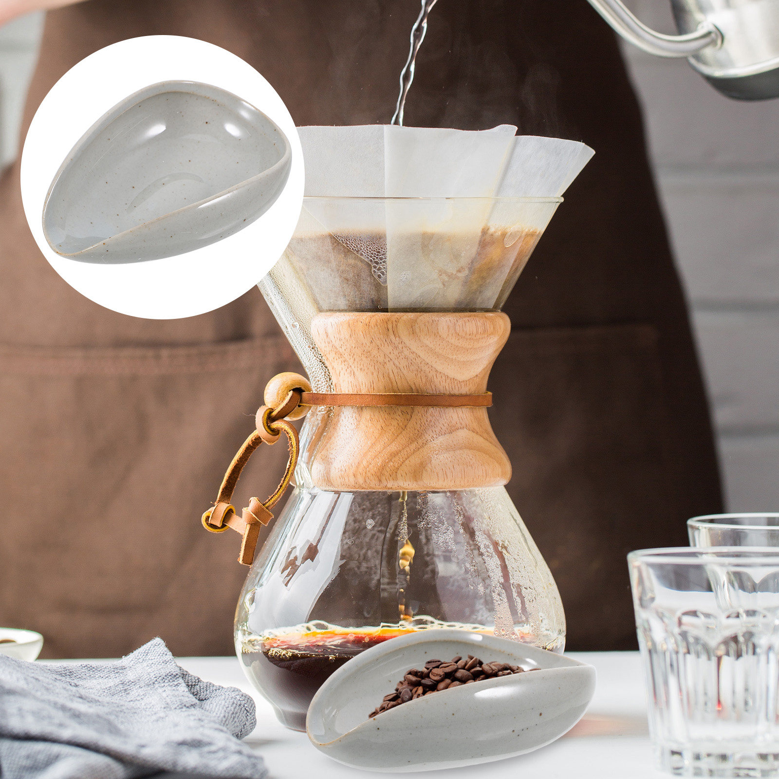 Coffee Leaves Tea - صينية سيراميك لحبوب القهوة، كوب قياس،
