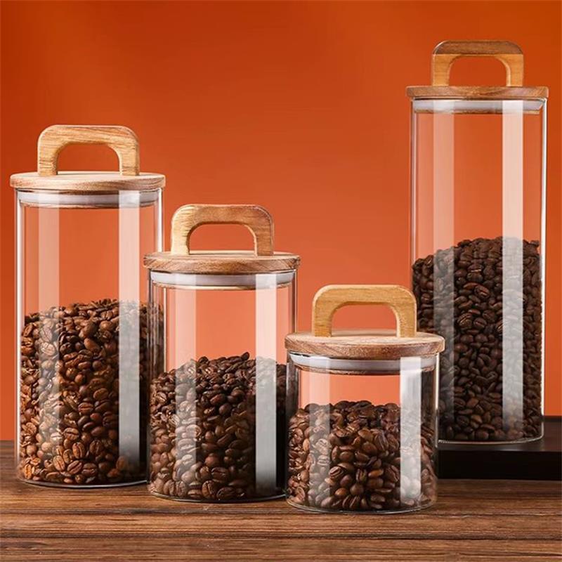 Coffee Tea Canister Set - جرة زجاجية شفافة مع غطاء من