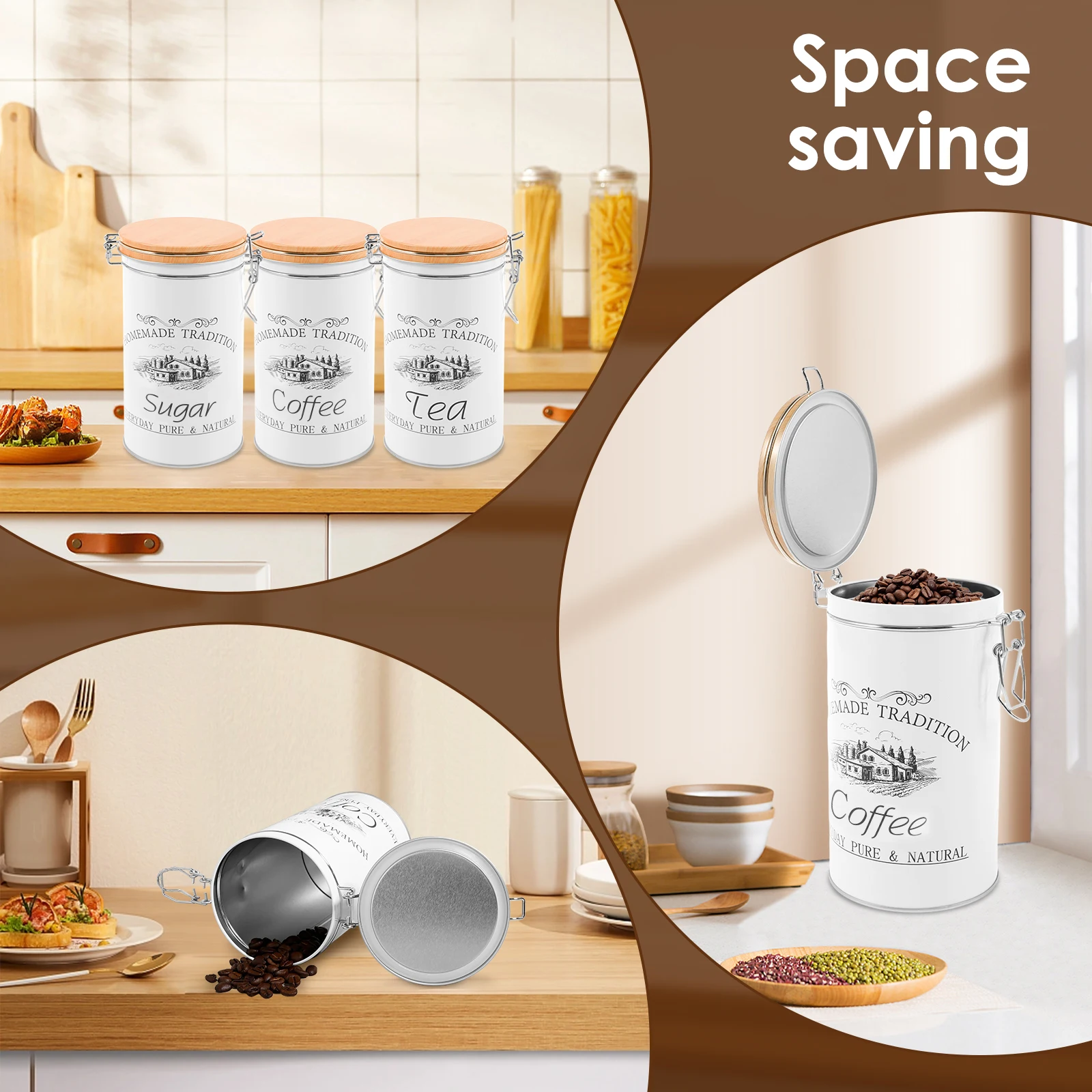 مجموعة من 3 علب معدنية لتخزين  - مراجعة Coffee Tea Canister Set وسعره